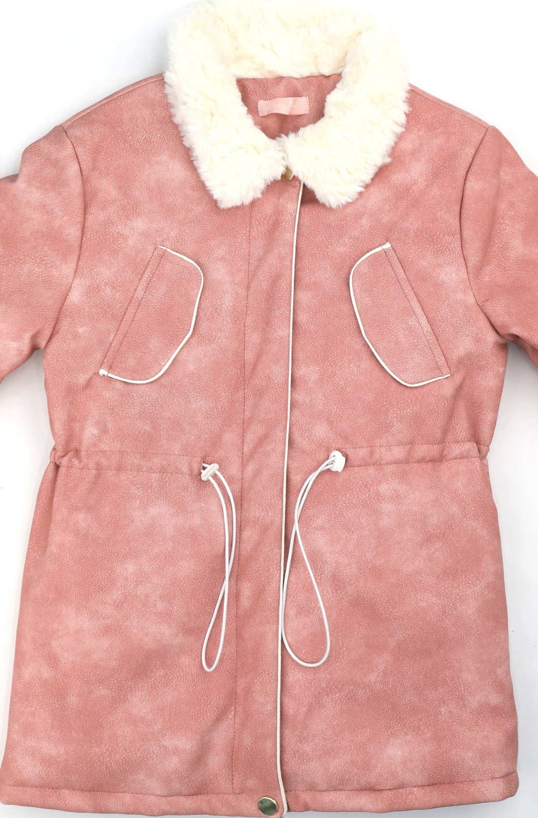 Manteau rose à col en fourrure pour fille