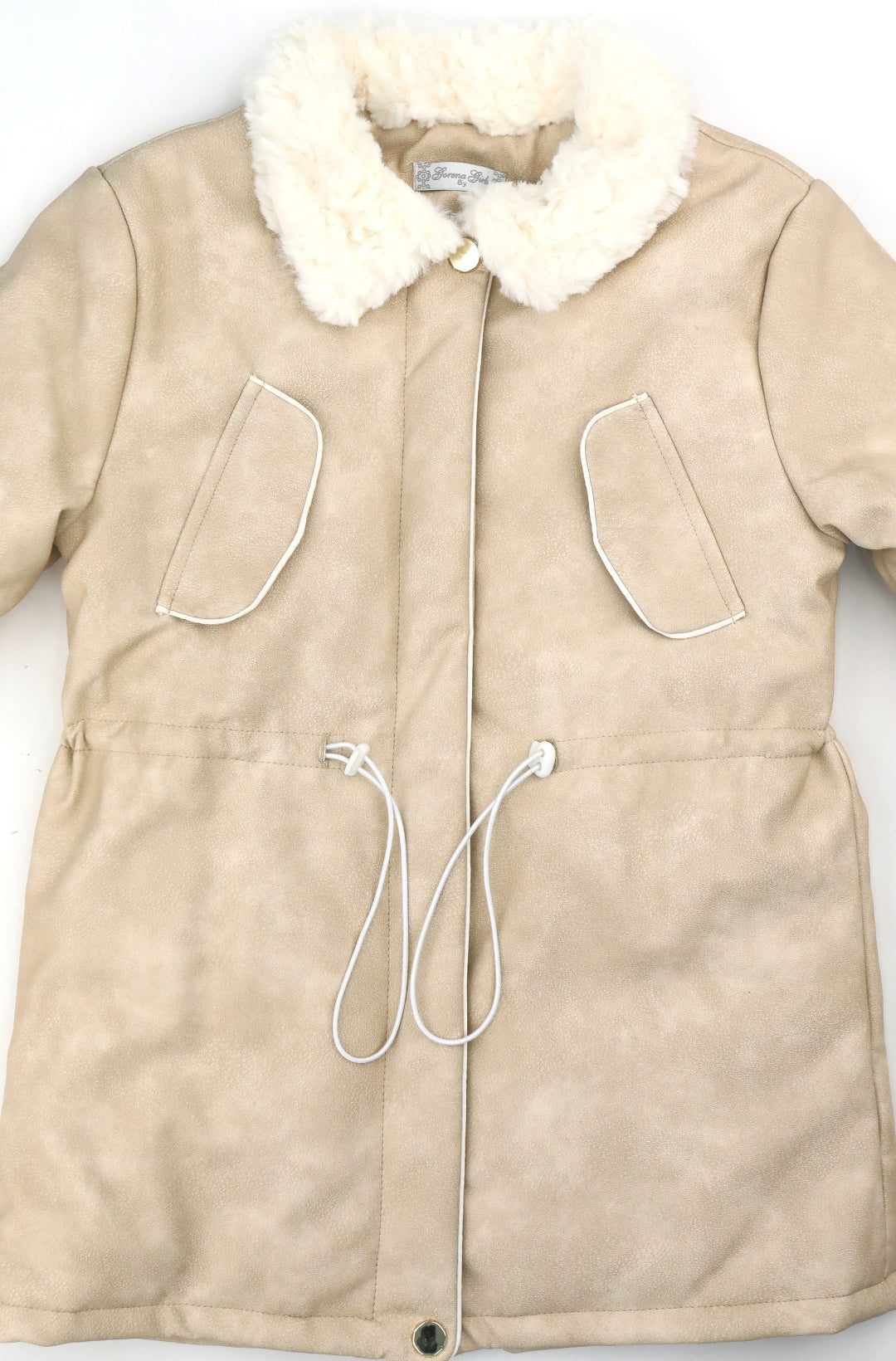 Manteau beige à col en fourrure pour fille