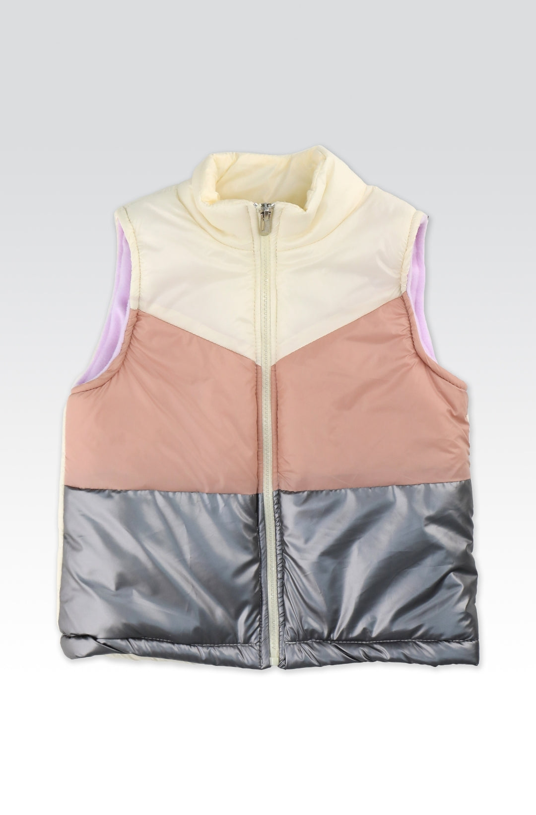 Ensemble fille 3 pièces rose avec gilet argenté