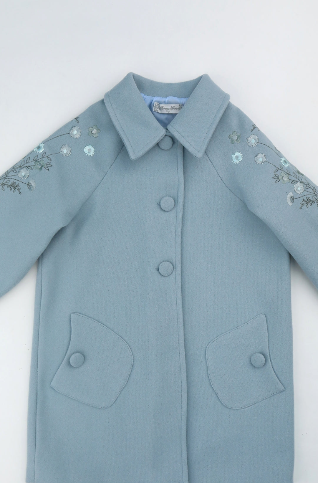 Manteau en laine bleu ciel pour filles avec perles décoratives