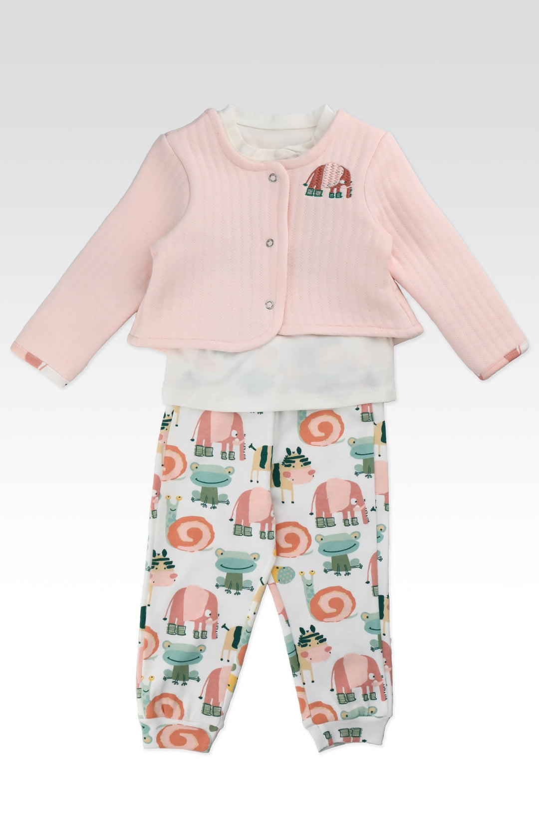 Ensemble 3 pièces Bébé “Douce Fantaisie” - Gilet et Pantalon Imprimé