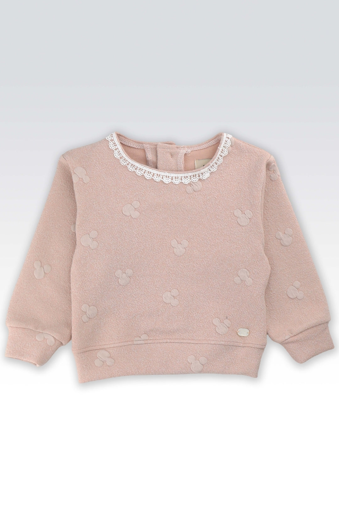 Sweatshirt Bébé Rose avec Col Dentelle