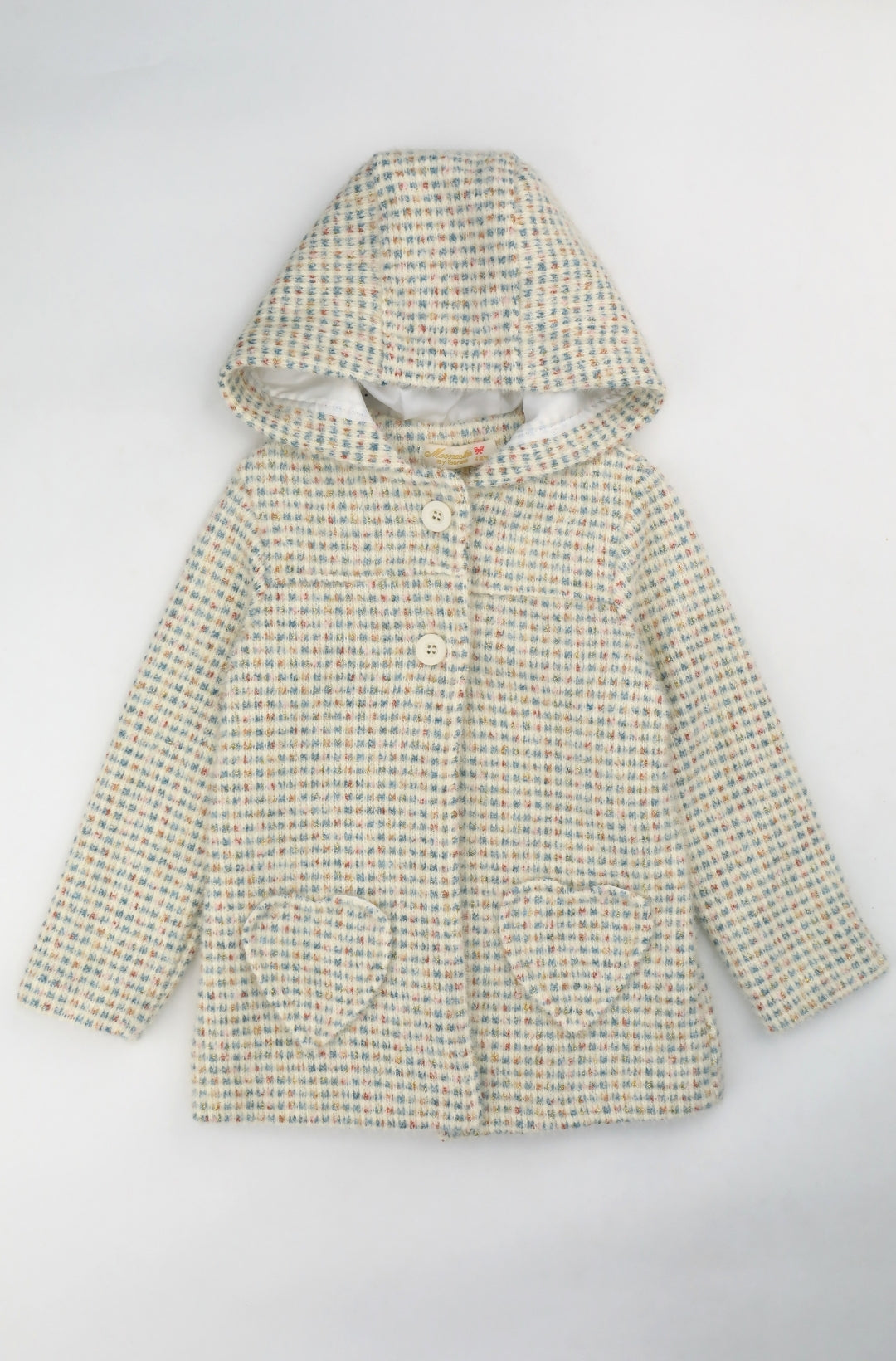 Manteau à Carreaux Blanc avec Capuche pour Fille