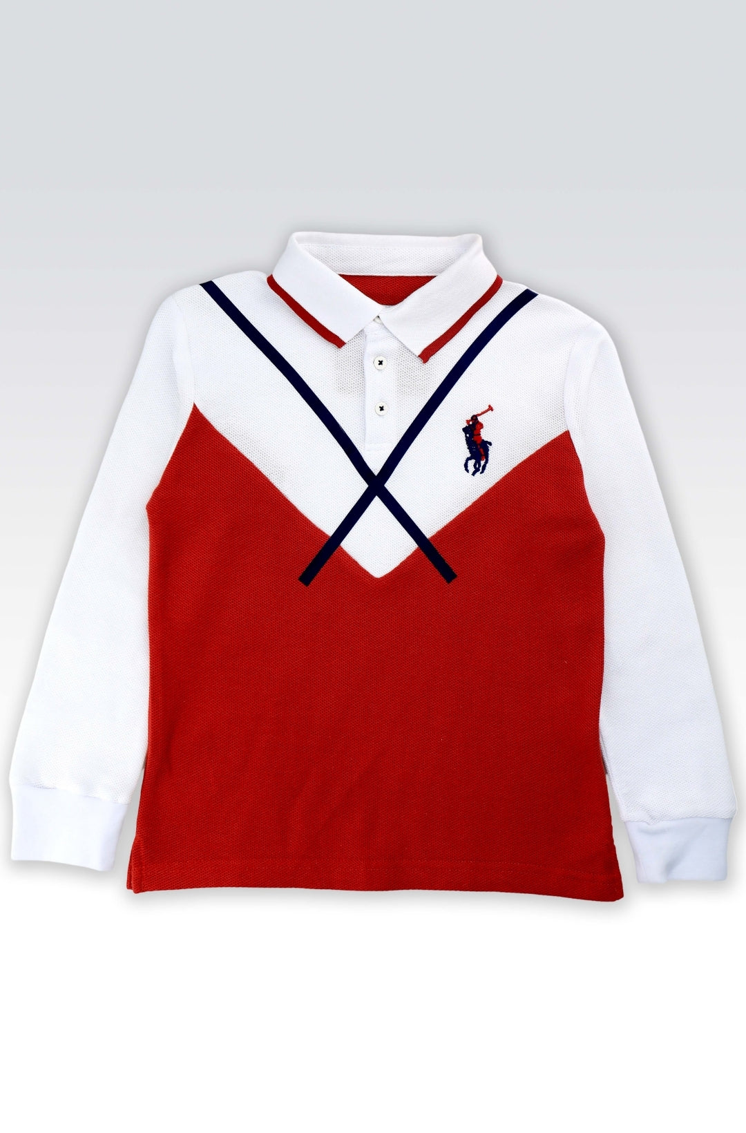 Polo Enfant Rouge et Blanc avec Motif Équestre