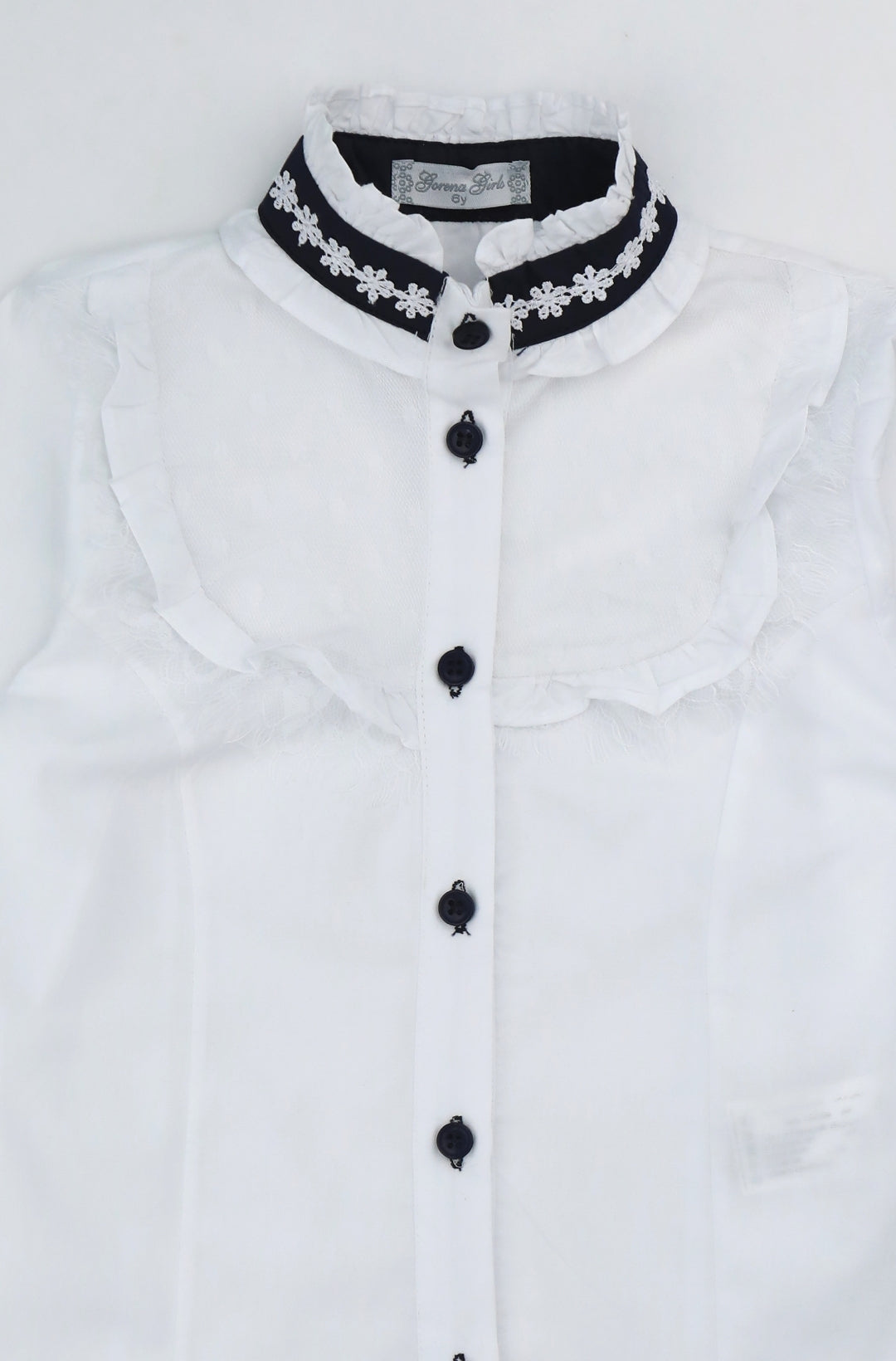 Chemise Enfant Blanche avec Col Brodé et Poignets Contrastés